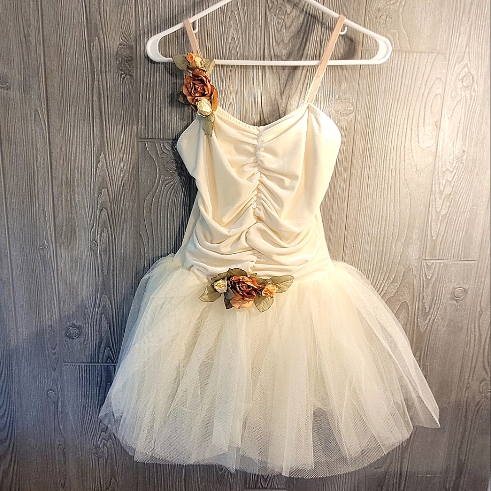 💃🇺🇸Curtain Call Costumes Cream Tulle Tutu Dance Costume- Adult Med